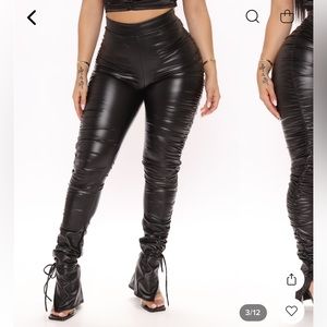Faux leather stacked leggings